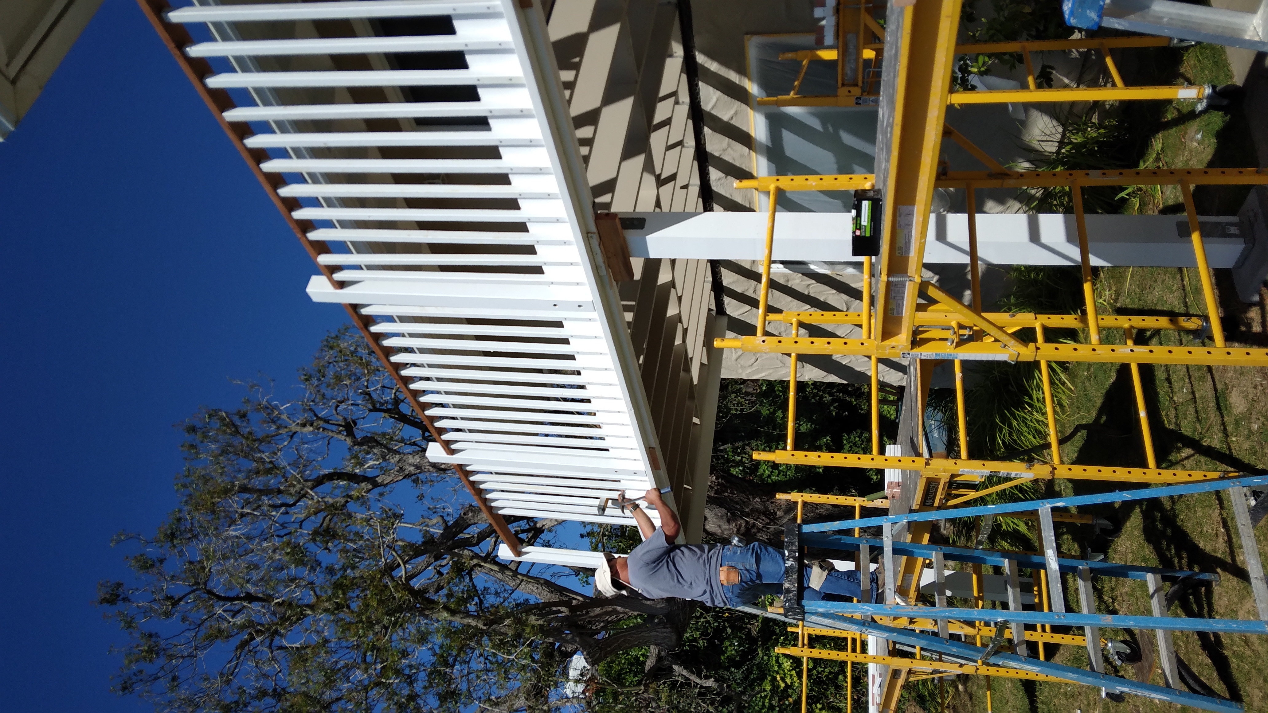 Second-story deck building in progress